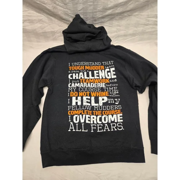 Unisex Tough Mudder Black with Orange Graphic Hoodie Size S - Picture 4 of 5
